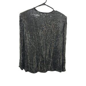 Vintage Lord & Taylor Black Sequin Silk Top SP Long Sleeve Gatsby Coquette